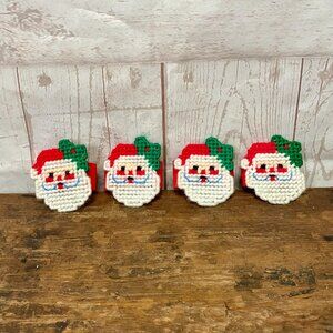 Vintage Santa Needlepoint Napkin Rings, set of 4